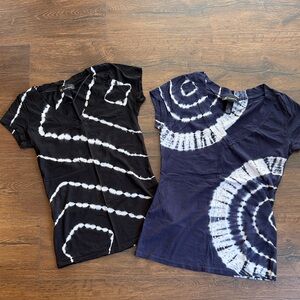 Two Tie-Dye V-Neck T-Shirts - Black (small) and Navy (medium)